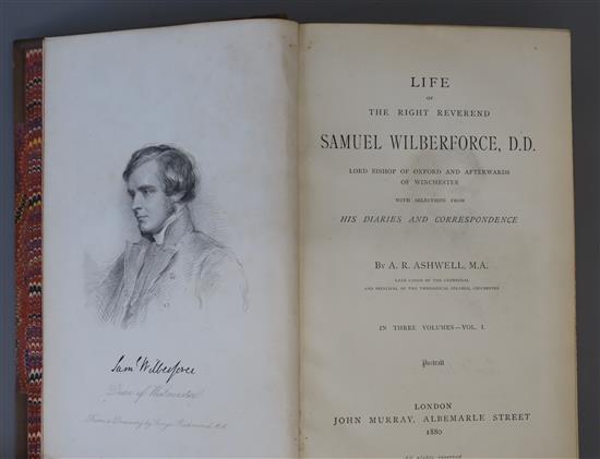 Ashwell, Arthur Rawson - Life of the Right Reverend Samuel Wilberforce, 3 vols, 8vo, half calf, John Murray, London 1880